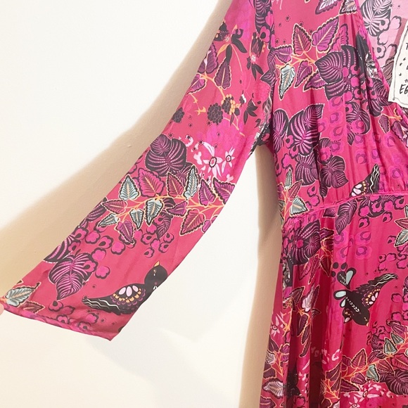 ODD MOLLY Magic Garden Cocktail Midi Dress Floral Paisley Butterfly Pink Small - Picture 7 of 9